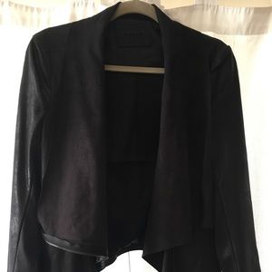 Blank NYC vegan leather drape blazer